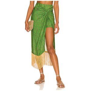 Vix Swimwear Karen Fringe Wrap Effect Midi Skirt Namaste Green NWT Size M